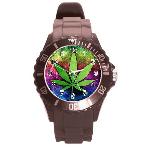 Pot Leaf Round Plastic Sport Watch Large from ArtsNow.com Front