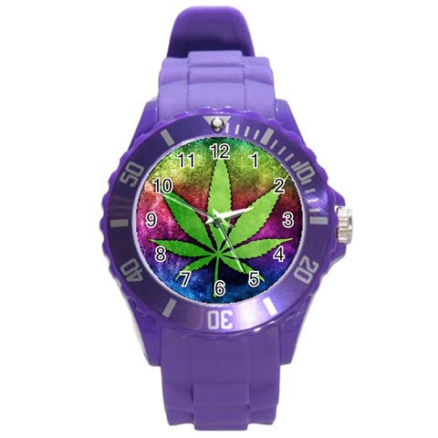 Pot Leaf Round Plastic Sport Watch Large from ArtsNow.com Front