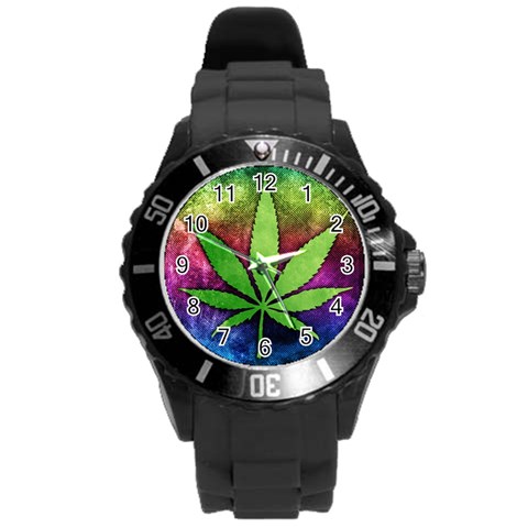 Pot Leaf Round Plastic Sport Watch Large from ArtsNow.com Front