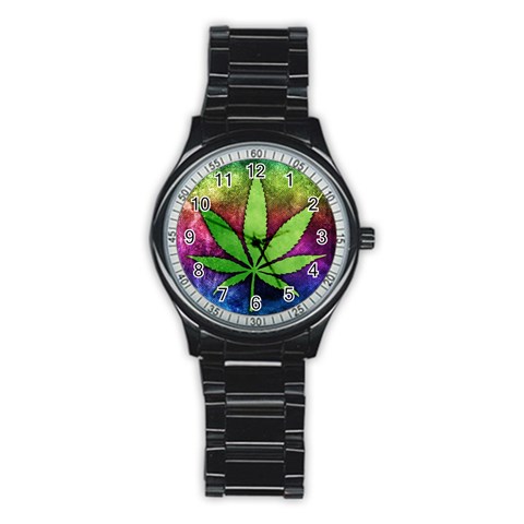 Pot Leaf Men s Stainless Steel Round Dial Analog Watch from ArtsNow.com Front