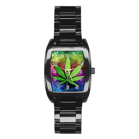 Pot Leaf Men s Stainless Steel Barrel Analog Watch from ArtsNow.com Front