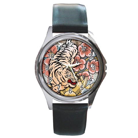 White Tiger Round Metal Watch from ArtsNow.com Front