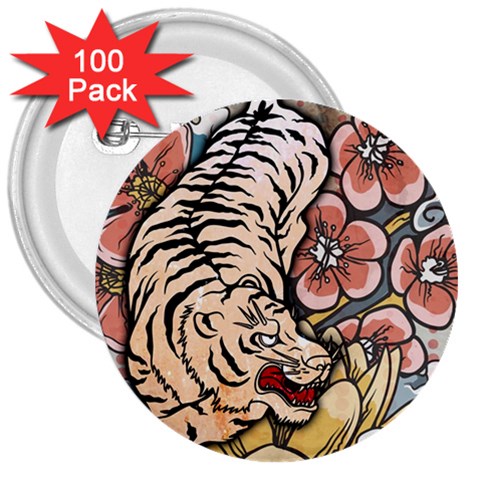 White Tiger 3  Button (100 pack) from ArtsNow.com Front