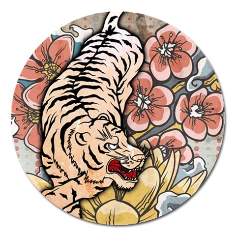 White Tiger Magnet 5  (Round) from ArtsNow.com Front