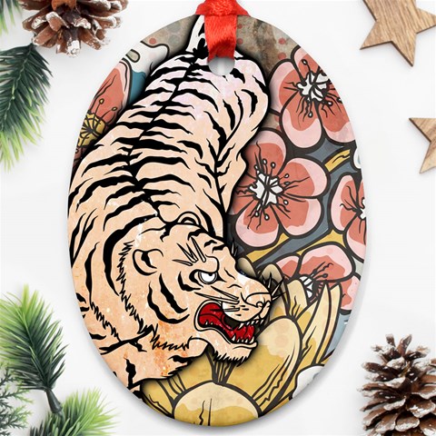 White Tiger Oval Ornament (Two Sides) from ArtsNow.com Front