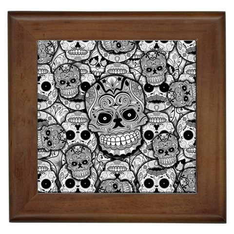 Sugar Skulls   Black And White Framed Tile from ArtsNow.com Front