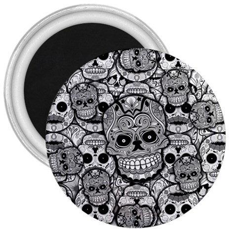 Sugar Skulls   Black And White 3  Magnet from ArtsNow.com Front