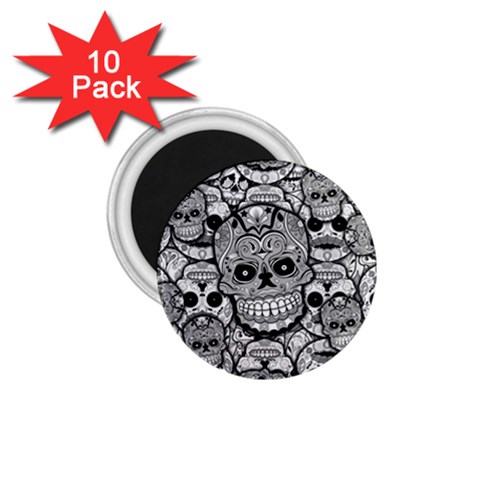 Sugar Skulls   Black And White 1.75  Magnet (10 pack)  from ArtsNow.com Front