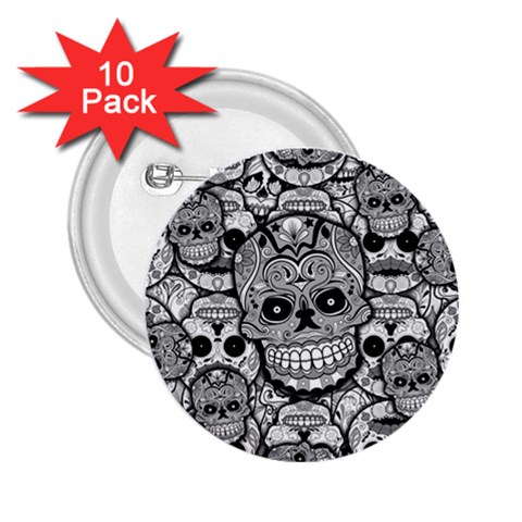 Sugar Skulls   Black And White 2.25  Button (10 pack) from ArtsNow.com Front