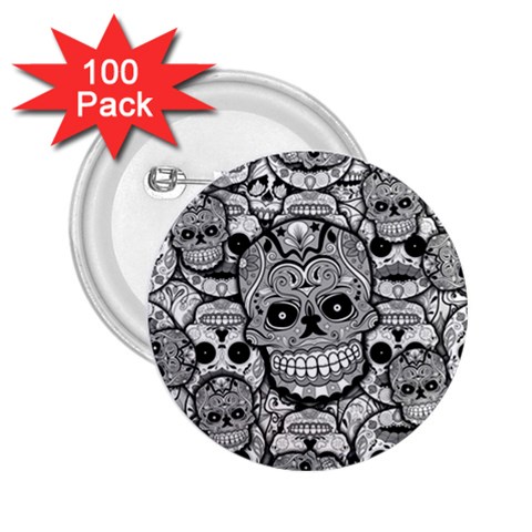 Sugar Skulls   Black And White 2.25  Button (100 pack) from ArtsNow.com Front