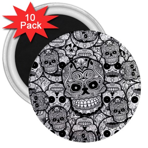 Sugar Skulls   Black And White 3  Magnet (10 pack) from ArtsNow.com Front