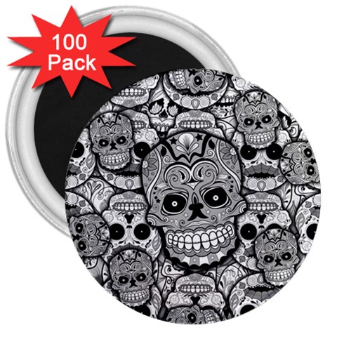 Sugar Skulls   Black And White 3  Magnet (100 pack) from ArtsNow.com Front