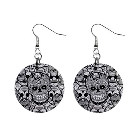 Sugar Skulls   Black And White 1  Button Earrings from ArtsNow.com Front