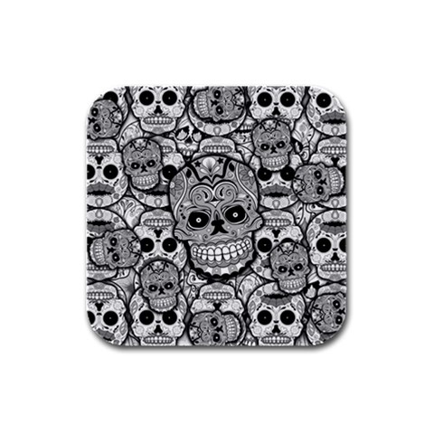 Sugar Skulls   Black And White Rubber Square Coaster (4 pack) from ArtsNow.com Front