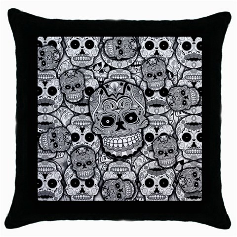 Sugar Skulls   Black And White Throw Pillow Case (Black) from ArtsNow.com Front