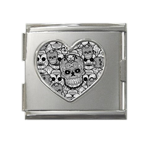 Sugar Skulls   Black And White Mega Link Heart Italian Charm (18mm) from ArtsNow.com Front