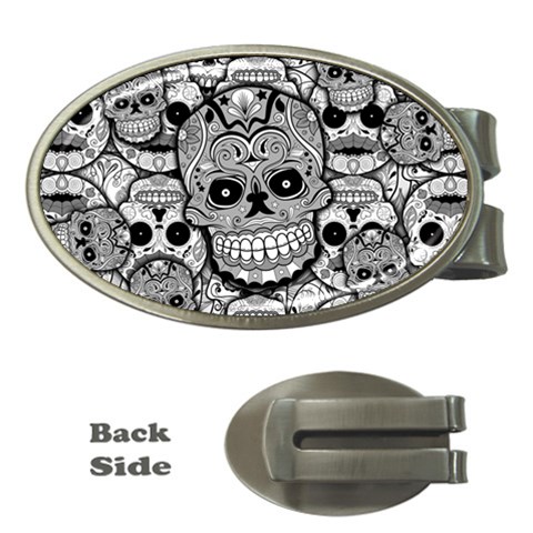 Sugar Skulls   Black And White Money Clip (Oval) from ArtsNow.com Front