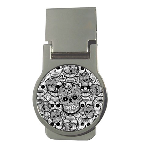 Sugar Skulls   Black And White Money Clip (Round) from ArtsNow.com Front