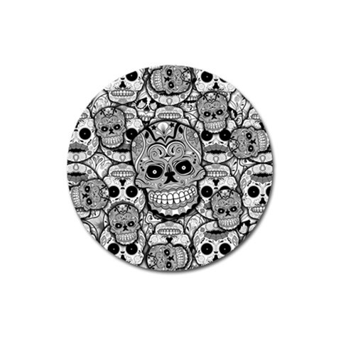 Sugar Skulls   Black And White Magnet 3  (Round) from ArtsNow.com Front