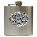 Sugar Skulls   Black And White Hip Flask (6 oz)