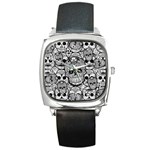 Sugar Skulls   Black And White Square Metal Watch