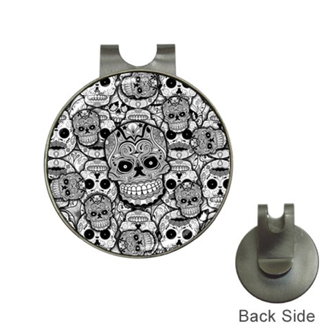 Sugar Skulls   Black And White Golf Ball Marker Hat Clip from ArtsNow.com Front