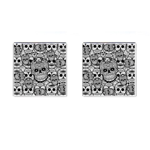 Sugar Skulls   Black And White Cufflinks (Square) from ArtsNow.com Front(Pair)