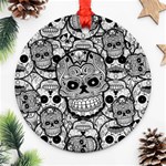 Sugar Skulls   Black And White Round Ornament (Two Sides)