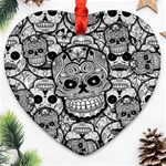 Sugar Skulls   Black And White Heart Ornament (Two Sides)