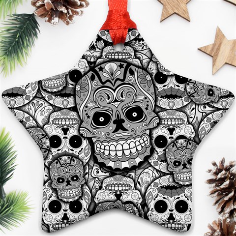 Sugar Skulls   Black And White Star Ornament (Two Sides) from ArtsNow.com Front