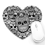 Sugar Skulls   Black And White Heart Mousepad