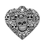 Sugar Skulls   Black And White Dog Tag Heart (One Side)