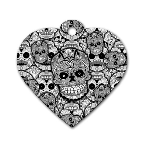 Sugar Skulls   Black And White Dog Tag Heart (Two Sides) from ArtsNow.com Front