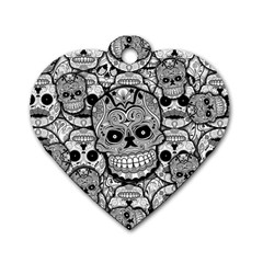 Sugar Skulls   Black And White Dog Tag Heart (Two Sides) from ArtsNow.com Front