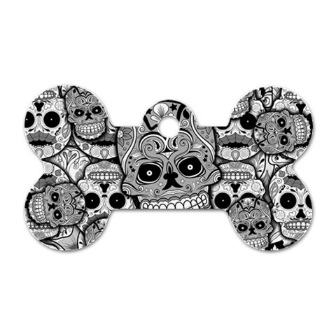 Sugar Skulls   Black And White Dog Tag Bone (One Side) from ArtsNow.com Front