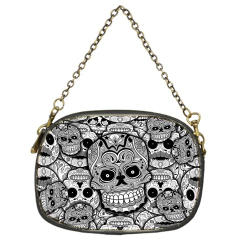 Sugar Skulls   Black And White Chain Purse (One Side) from ArtsNow.com Front