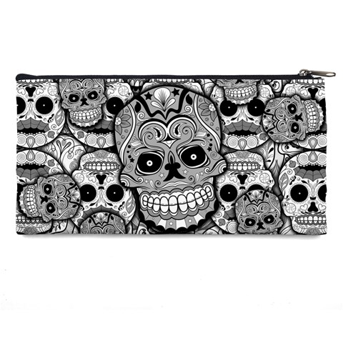 Sugar Skulls   Black And White Pencil Case from ArtsNow.com Back