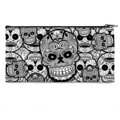 Sugar Skulls   Black And White Pencil Case from ArtsNow.com Back