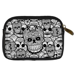 Sugar Skulls   Black And White Digital Camera Leather Case from ArtsNow.com Back