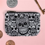 Sugar Skulls   Black And White Mini Coin Purse