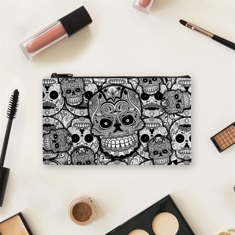 Sugar Skulls   Black And White Cosmetic Bag (Small) from ArtsNow.com Front