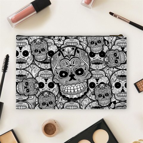 Sugar Skulls   Black And White Cosmetic Bag (Large) from ArtsNow.com Back