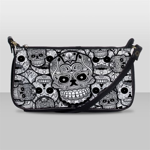 Sugar Skulls   Black And White Shoulder Clutch Bag from ArtsNow.com Front