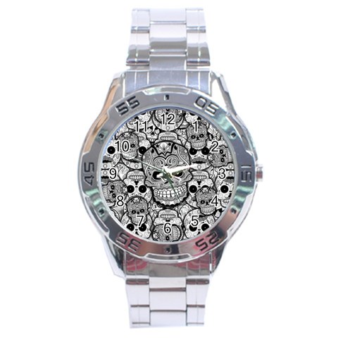 Sugar Skulls   Black And White Stainless Steel Analogue Men’s Watch from ArtsNow.com Front