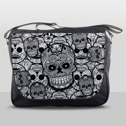 Sugar Skulls   Black And White Messenger Bag from ArtsNow.com Front