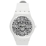 Sugar Skulls   Black And White Round Plastic Sport Watch Medium