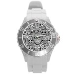 Sugar Skulls   Black And White Round Plastic Sport Watch Large