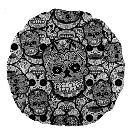 Sugar Skulls   Black And White 18  Premium Round Cushion  from ArtsNow.com Back