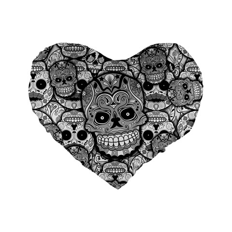 Sugar Skulls   Black And White 16  Premium Heart Shape Cushion  from ArtsNow.com Front