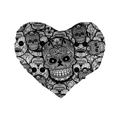 Sugar Skulls   Black And White 16  Premium Heart Shape Cushion  from ArtsNow.com Front